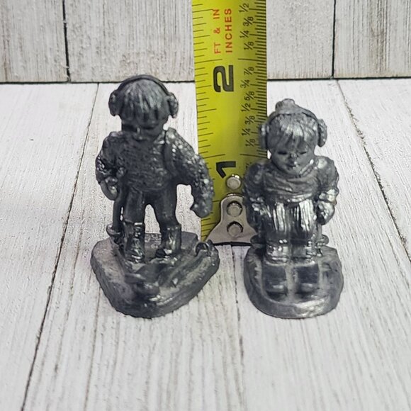 Vintage Ricker Bartlett Pewter Figurines Boy and Girl Skiing 1980's SET - Picture 9 of 9